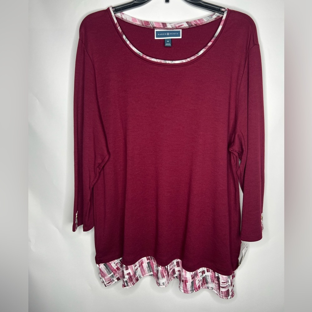 Karen Scott Burgandy Shirt